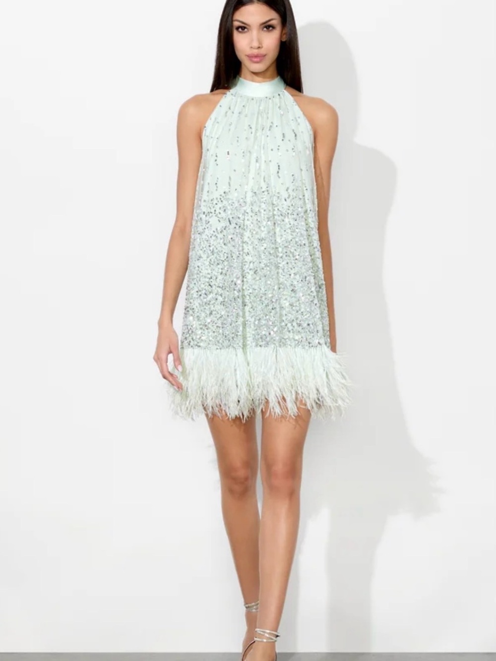 Alice & Olivia Erna Feather Sequin Mini Dress Size XS